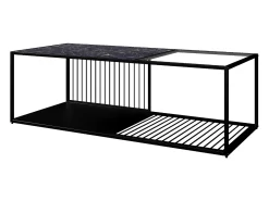 Mesa de centro, mesa de centro de hierro forjado con cristal, gran espacio de almacenamiento.