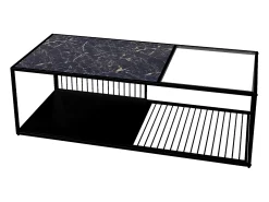 Mesa de centro, mesa de centro de hierro forjado con cristal, gran espacio de almacenamiento.