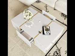 Mesa de centro moderna - 2 cajones - MDF - Blanco