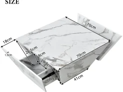 Mesa de centro moderna - con 2 cajones - chapa de mármol - Blanco