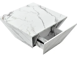 Mesa de centro moderna - con 2 cajones - chapa de mármol - Blanco