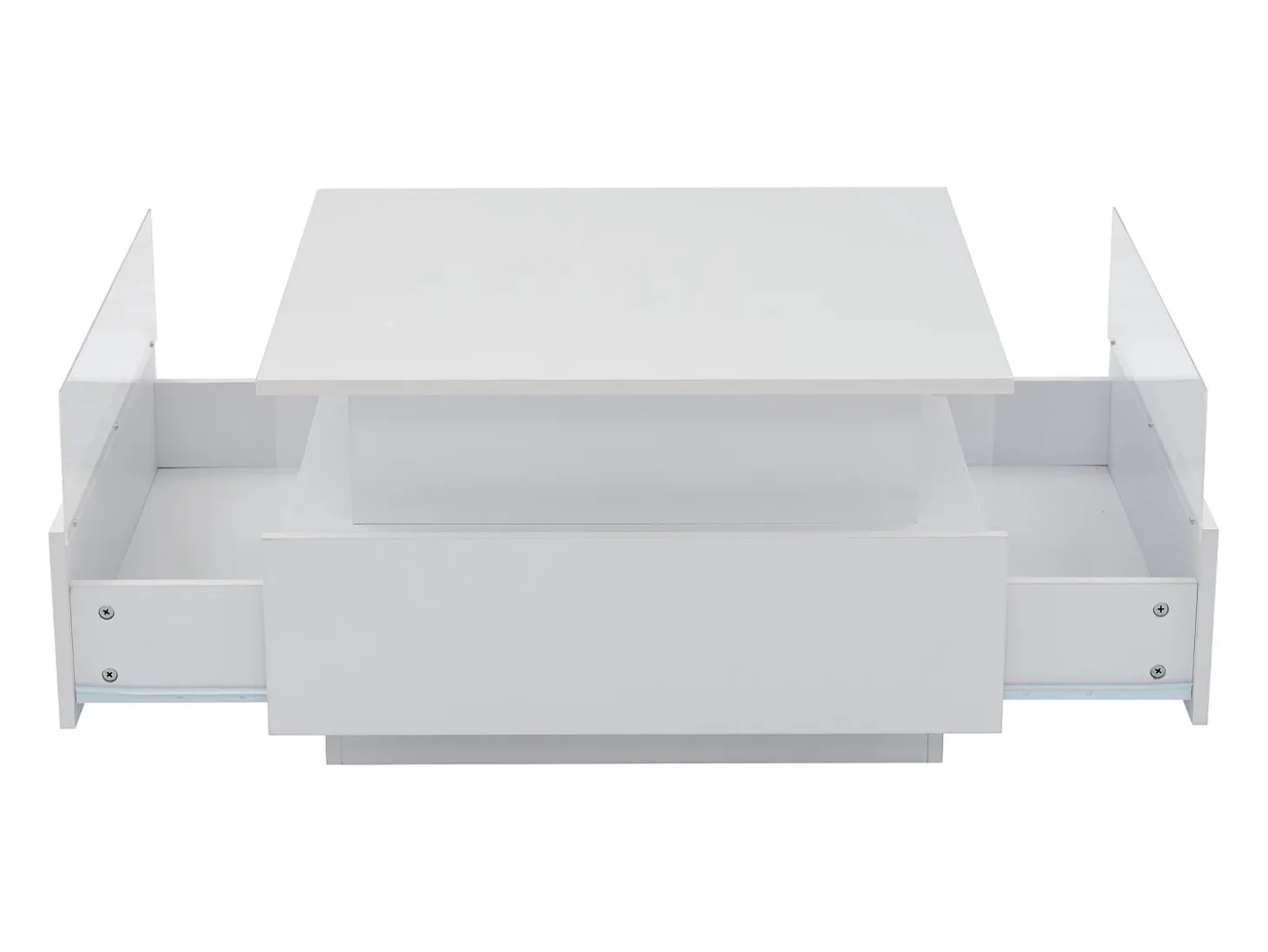 Mesa de centro moderna - con 2 cajones + compartimentos de cristal - Blanco
