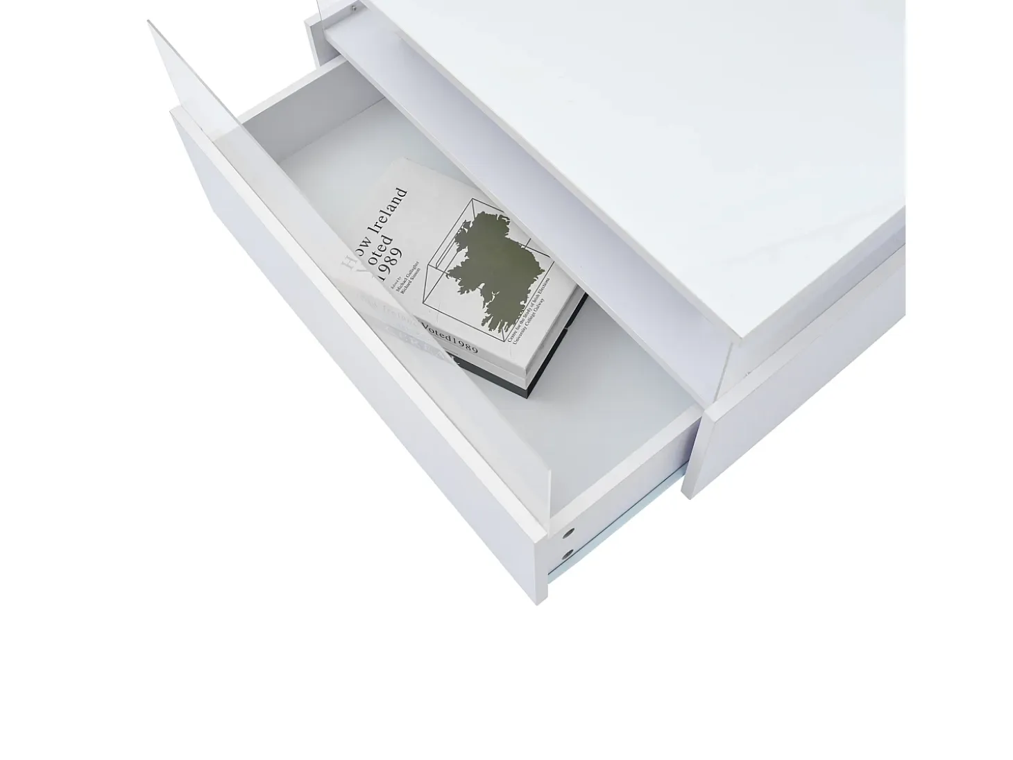 Mesa de centro moderna - con 2 cajones + compartimentos de cristal - Blanco