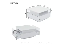 Mesa de centro moderna - con 2 cajones + compartimentos de cristal - Blanco