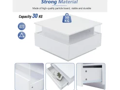 Mesa de centro moderna - con 2 cajones + compartimentos de cristal - Blanco