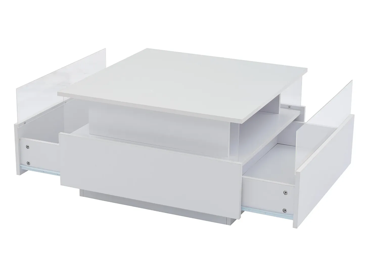 Mesa de centro moderna - con 2 cajones + compartimentos de cristal - Blanco