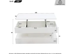 Mesa de centro moderna - Mesa de centro blanca con iluminación LED y toma de carga - elevación hidráulica