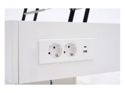 Mesa de centro moderna - Mesa de centro blanca con iluminación LED y toma de carga - elevación hidráulica