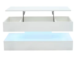 Mesa de centro moderna - Mesa de centro blanca con iluminación LED y toma de carga - elevación hidráulica