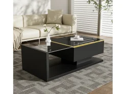 Mesa de centro moderna - Vidrio - Iluminación LED - Almacenamiento - Negro