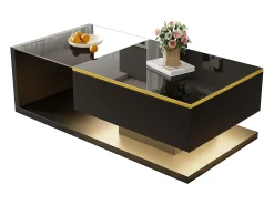 Mesa de centro moderna - Vidrio - Iluminación LED - Almacenamiento - Negro