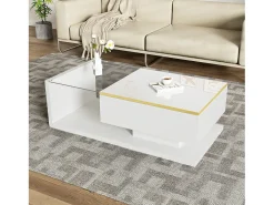 Mesa de centro moderna - Vidrio - Iluminación LED - Almacenamiento - Blanco