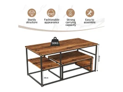 Mesa de centro moderna con almacenamiento de doble capa: diseño anticolisión con esquinas redondeadas, tablero grande de 105 cm con estantes abiertos.