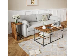 Mesa de centro moderna con almacenamiento de doble capa: diseño anticolisión con esquinas redondeadas, tablero grande de 105 cm con estantes abiertos.
