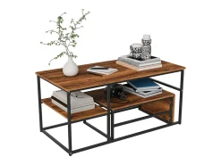 Mesa de centro moderna con almacenamiento de doble capa: diseño anticolisión con esquinas redondeadas, tablero grande de 105 cm con estantes abiertos.