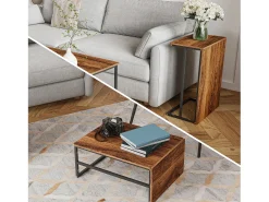 Mesa de centro moderna con almacenamiento de doble capa: diseño anticolisión con esquinas redondeadas, tablero grande de 105 cm con estantes abiertos.