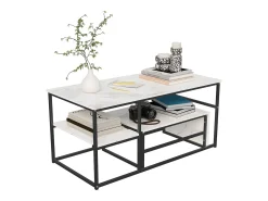 Mesa de centro moderna con almacenamiento de doble capa: diseño anticolisión con esquinas redondeadas, tablero grande de 105 cm con estantes abiertos.