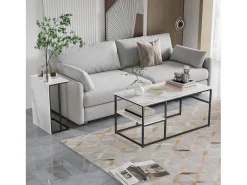Mesa de centro moderna con almacenamiento de doble capa: diseño anticolisión con esquinas redondeadas, tablero grande de 105 cm con estantes abiertos.