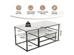 Mesa de centro moderna con almacenamiento de doble capa: diseño anticolisión con esquinas redondeadas, tablero grande de 105 cm con estantes abiertos.