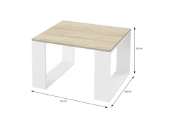 Mesa de centro moderna MDF madera de roble con patas de metal blancas 65 x 40 cm