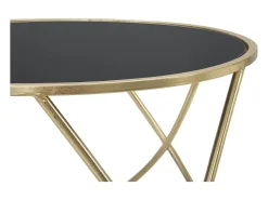 Mesa de centro moderna redonda 60cm metal dorado y cristal negro Ring