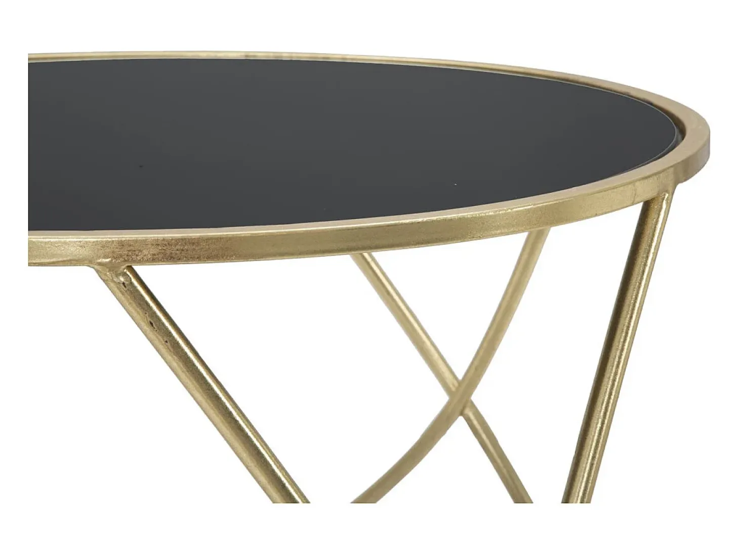 Mesa de centro moderna redonda 60cm metal dorado y cristal negro Ring