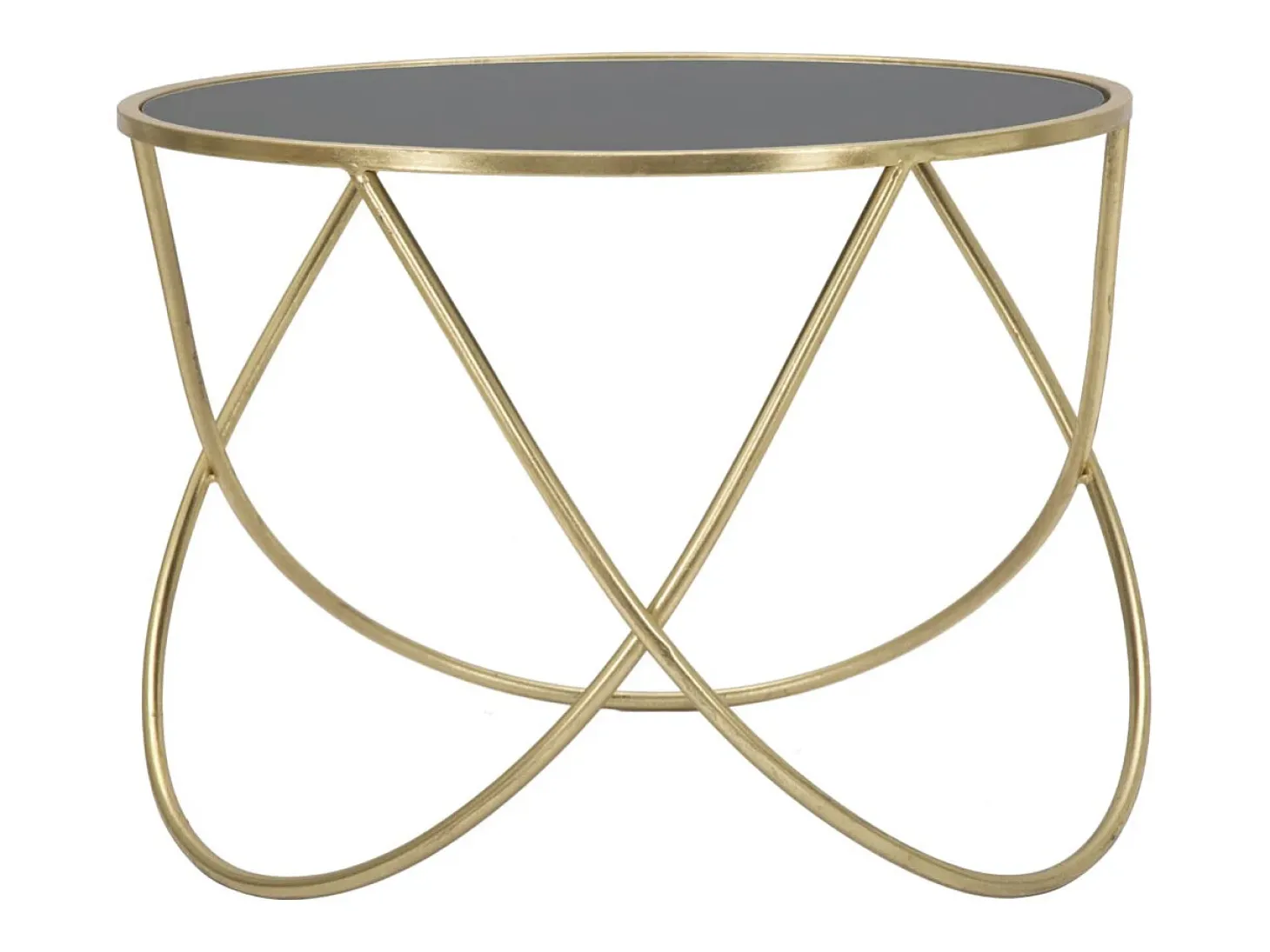 Mesa de centro moderna redonda 60cm metal dorado y cristal negro Ring