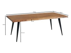 Mesa de Centro Moderna 110x60x40 cm Madera Maciza de Sheesham y Metal | Mesa Auxiliar para Salón Rectangular | Mesita Café con Borde de Árbol Grande para Sofá