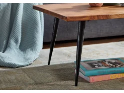 Mesa de Centro Moderna 110x60x40 cm Madera Maciza de Sheesham y Metal | Mesa Auxiliar para Salón Rectangular | Mesita Café con Borde de Árbol Grande para Sofá