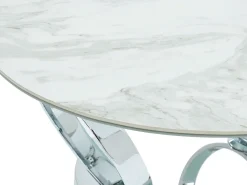 Mesa de centro modular de vidrio templado, cerámica y metal - Efecto mármol blanco - JOLINE
