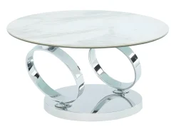Mesa de centro modular de vidrio templado, cerámica y metal - Efecto mármol blanco - JOLINE