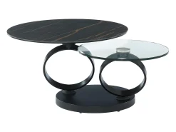 Mesa de centro modular de vidrio templado, cerámica y metal - Efecto mármol negro - JOLINE