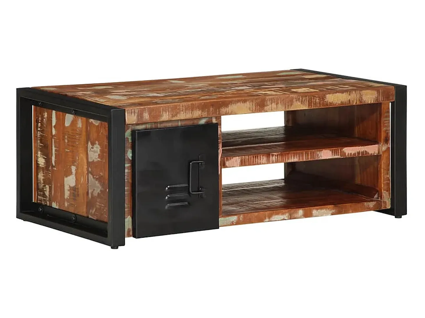 Mesa de centro multicolor 90x50x36 cm madera maciza reciclada