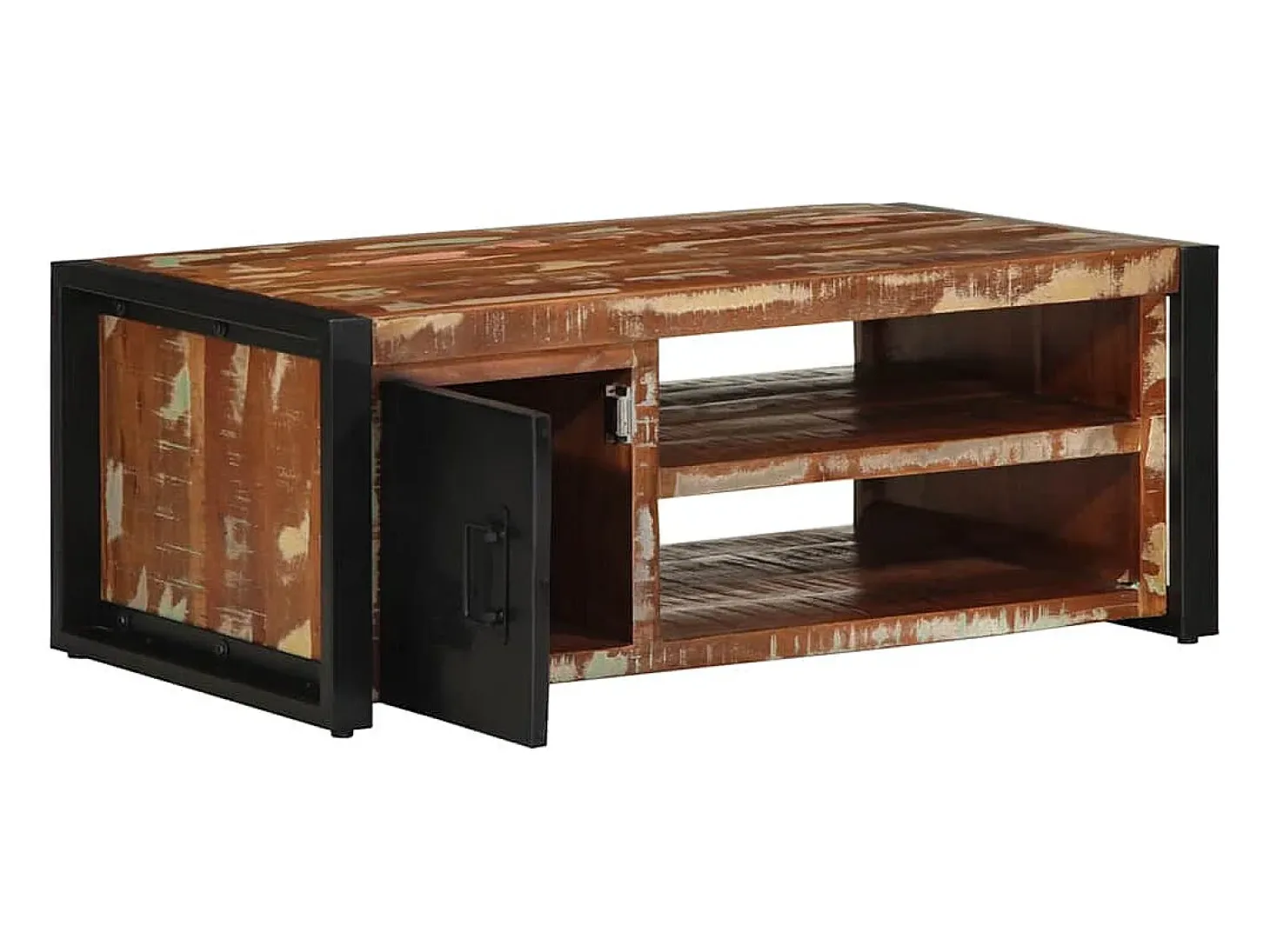 Mesa de centro multicolor 90x50x36 cm madera maciza reciclada