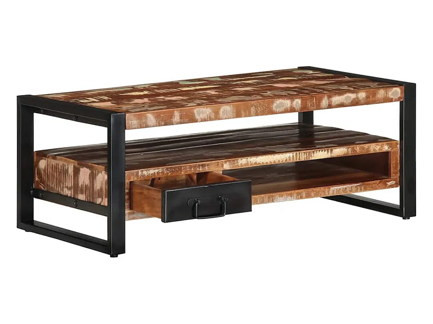 Mesa de centro multicolor 90x50x36 cm madera maciza reciclada