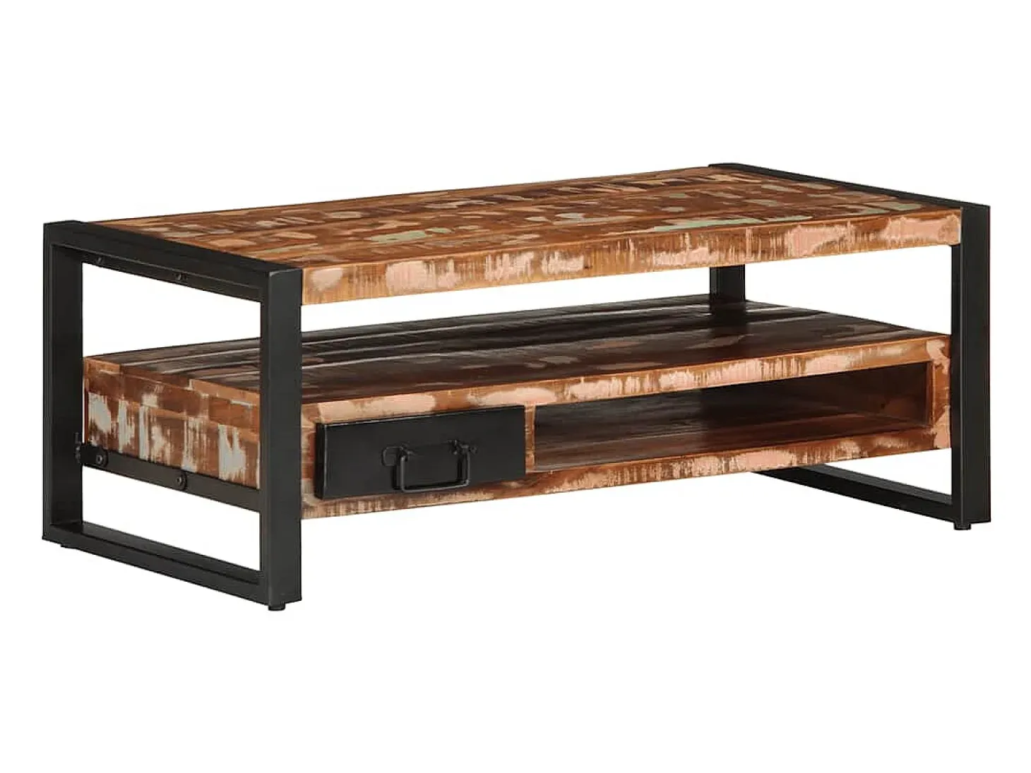 Mesa de centro multicolor 90x50x36 cm madera maciza reciclada