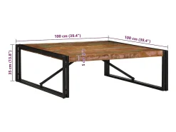 Mesa de centro multicolor 100x100x35 cm madera maciza reciclada