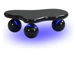 Mesa de centro negra - Mesa de centro con luces LED y patas redondas negras - diseño en forma de nube - para sala de estar y habitación infantil