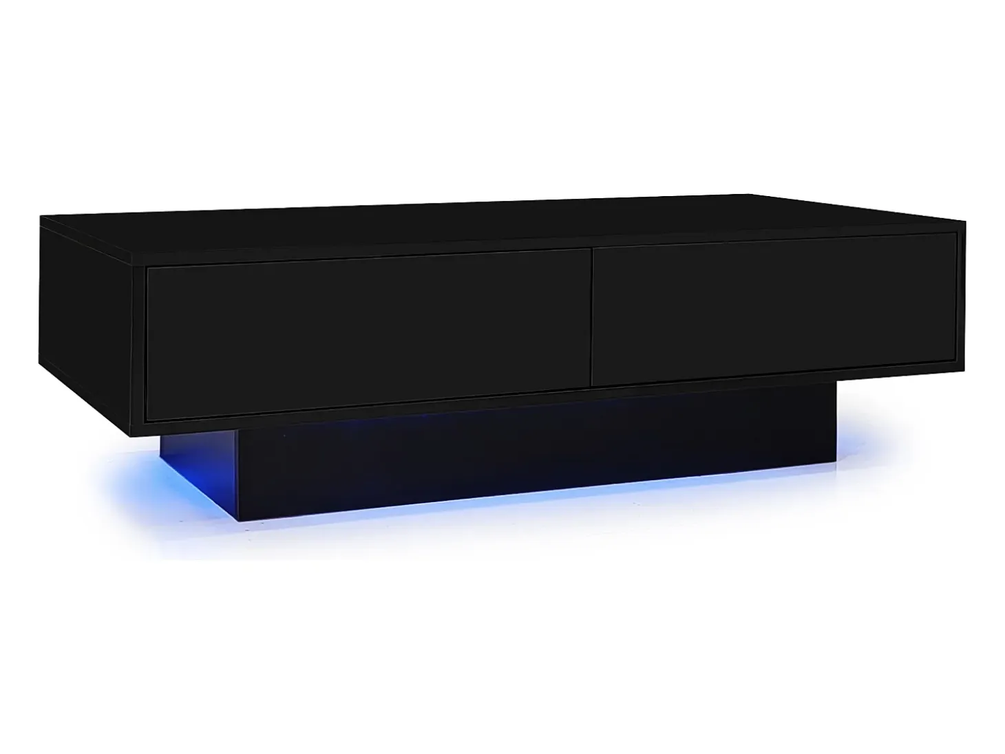 Mesa de centro negra brillante con 2 cajones de almacenamiento y luz LED – Para salón