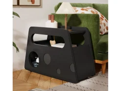 Mesa de centro negra con ruedas y almacenaje, diseño redondo 81x33x51,5cm