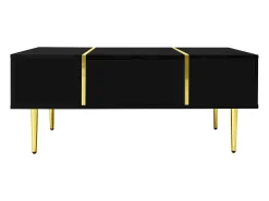 Mesa de centro negra con 2 cajones de almacenamiento y patas doradas - para salón y oficina