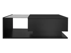 Mesa de centro negra de 100 x 50 cm con LED, cajón y tablero de cristal - para salón y oficina