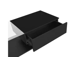 Mesa de centro negra de 100 x 50 cm con LED, cajón y tablero de cristal - para salón y oficina