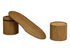 Mesa de centro ondulada de madera de mango Atlas - Diseño bohemio y elegante con almacenamiento