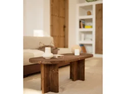 Mesa de centro ovalada de madera de abeto Decowood color roble oscuro de 120x40cm - TOKYO - DECOWOOD
