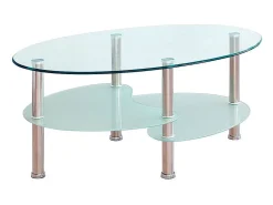 Mesa de centro ovalada de 90x55x43 cm sobre de cristal y revistero translúcido Denise