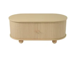 Mesa de centro ovalada de madera clara - Mesa de centro con 2 puertas correderas y 4 patas redondas - con almacenaje