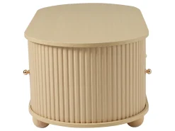 Mesa de centro ovalada de madera clara - Mesa de centro con 2 puertas correderas y 4 patas redondas - con almacenaje