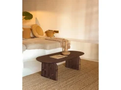 Mesa de centro ovalada de madera de abeto Decowood en color nogal de 120x35cm - BLOOM - DECOWOOD