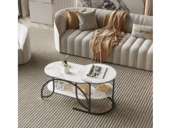 Mesa de centro pequeña minimalista moderna de mármol blanco para sala de estar, mesa auxiliar para sofá o mesa de exhibición, fácil de montar, ahorra espacio.
